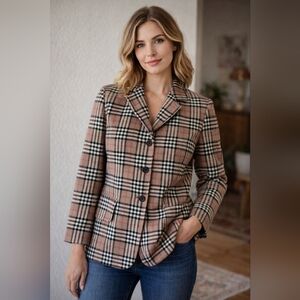 Vintage Style W/ Pendleton Flair 100% Virgin Wool Plaid Blazer Size 12